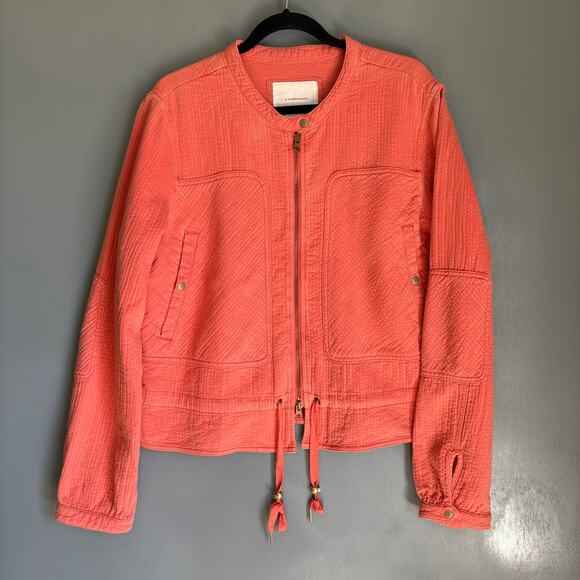 Anthropologie Jackets & Blazers - ANTHROPOLOGIE Women's XL Joyce Textured Moto Jacket Coral Orange Quilted Boho